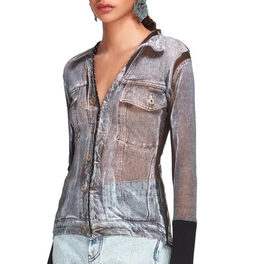 Jean Paul Gaultier x Y/Project trompe l'oeil sheer denim top - Picture 7 of 8